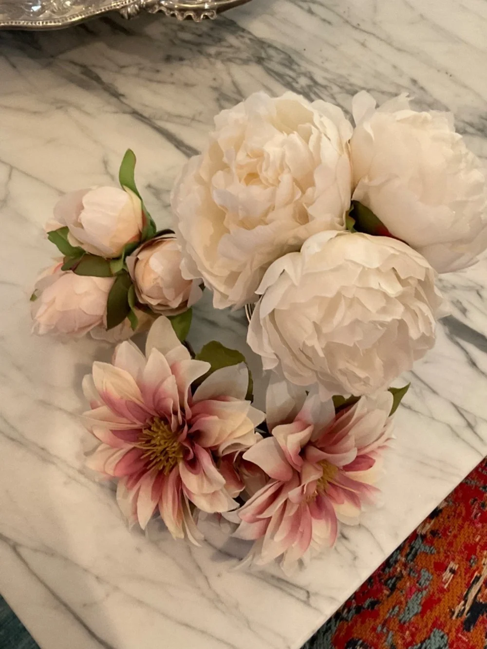 Set of three mini faux flower bouquets, vase not included